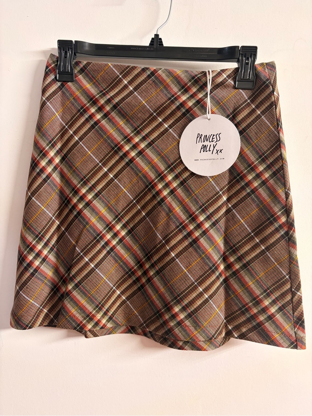 Princess Polly Brown Plaid Skater Mini Skirt with Multicolor Tartan